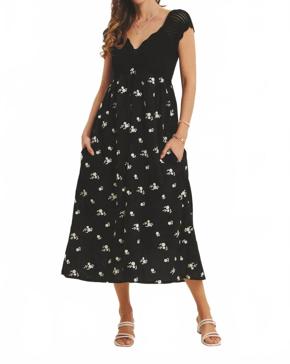 NEW IN FEBRUARY crochet sweater floral midi dress in black